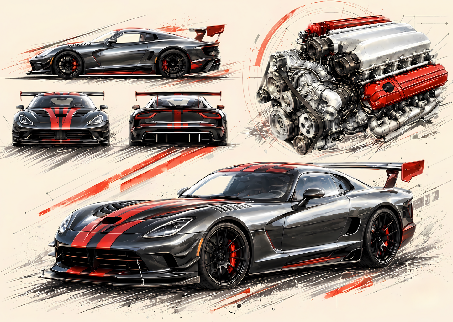 Performance Car Blueprint Poster – Technical Wall Art A2 & A3