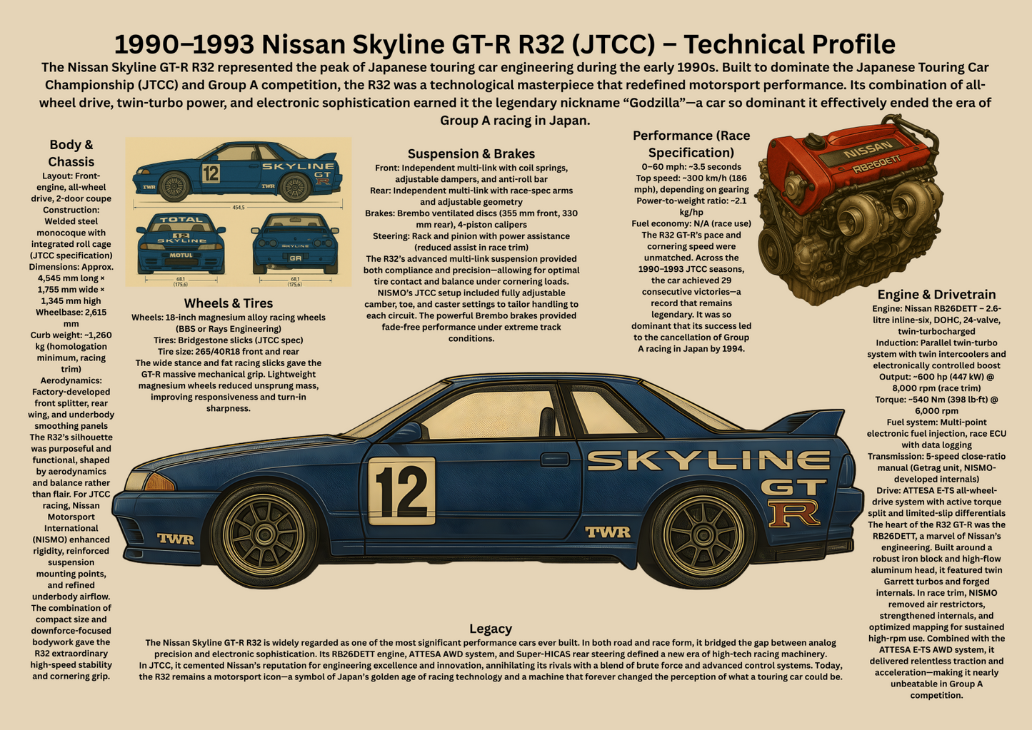 Nissan Skyline GT-R R32 (JTCC Group A) Poster – Technical Profile (1990–1993)