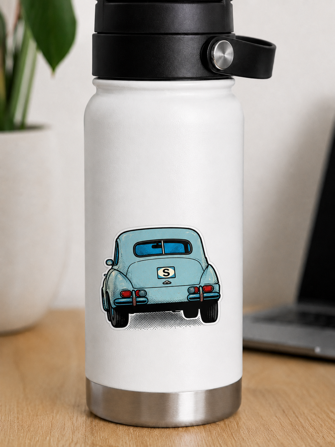 Klassisk Saab Bakifrån Sticker – Retro Pop Art