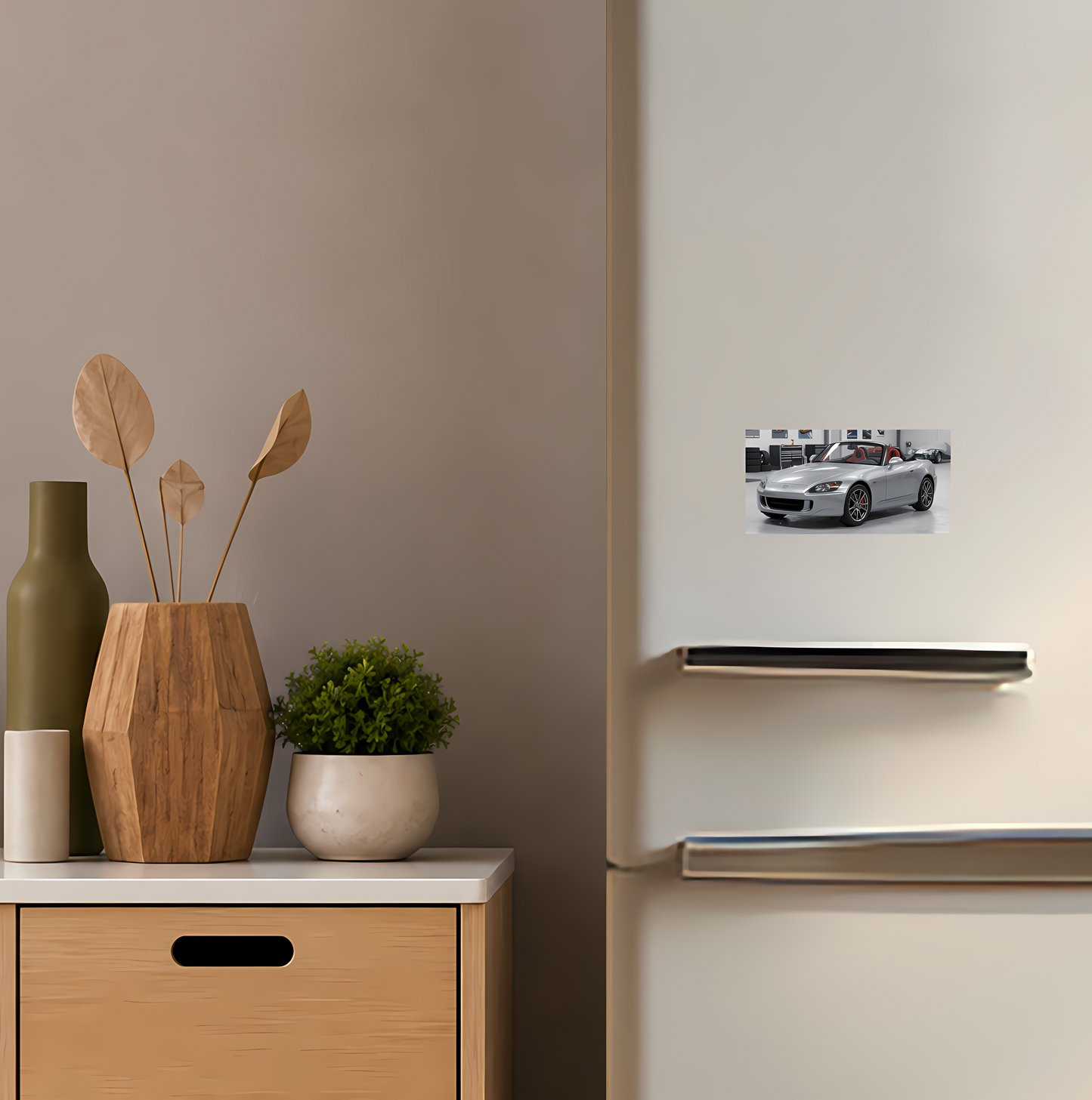 Silver Classic Convertible Fridge Magnet | Vintage Car Decor