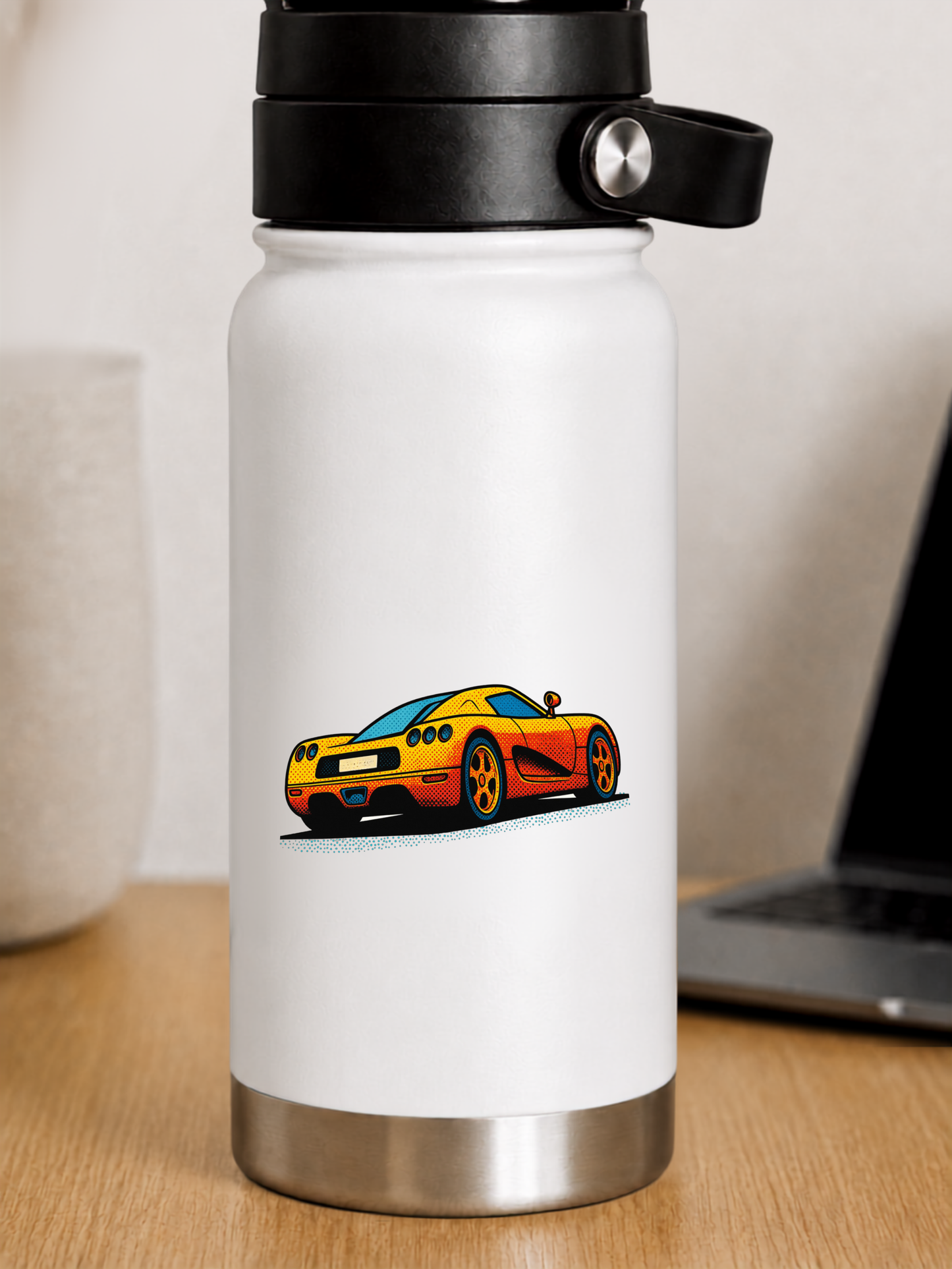 Koenigsegg CC Klistermärke – Orange Retro Pop Art Hyperbil | Sticker för Laptop, Vattenflaska & Bilentusiaster