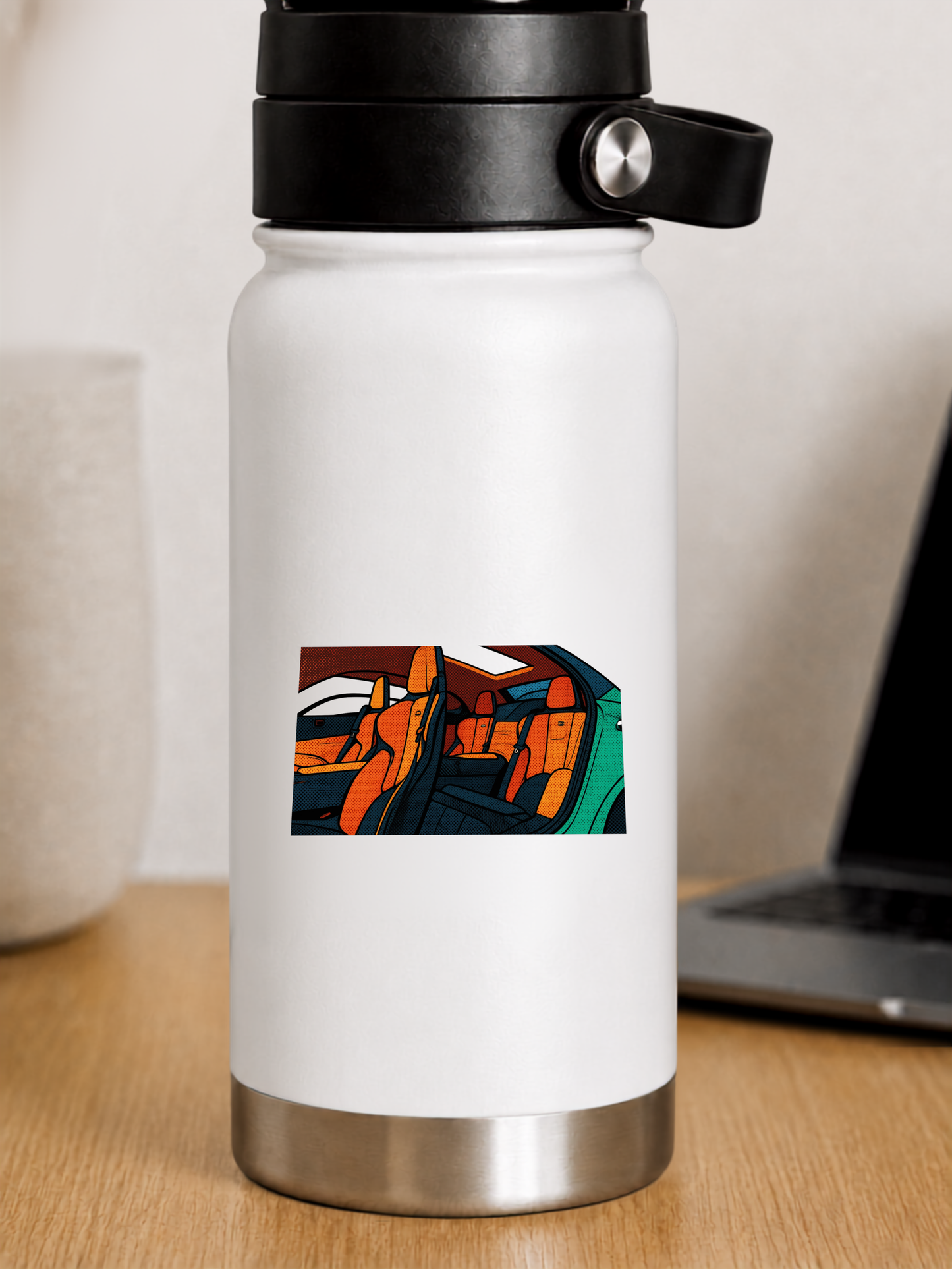 Sportbilsinteriör Klistermärke – Retro Pop Art Premium Klistermärke 6.2 cm lång