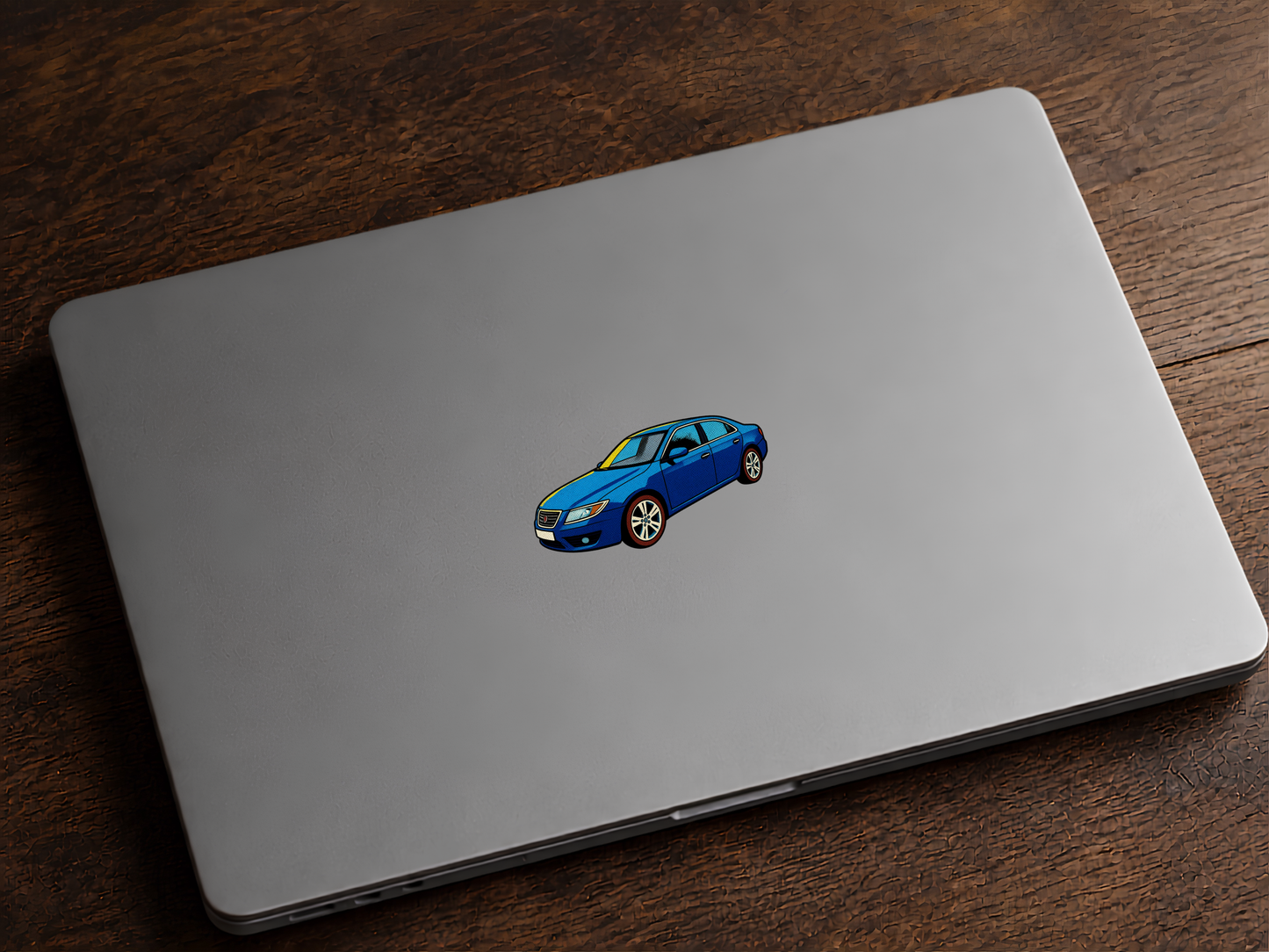 Blå Saab 9-5 Sedan Retro Klistermärke – Klassisk Svensk Bil i Vintage Pop Art