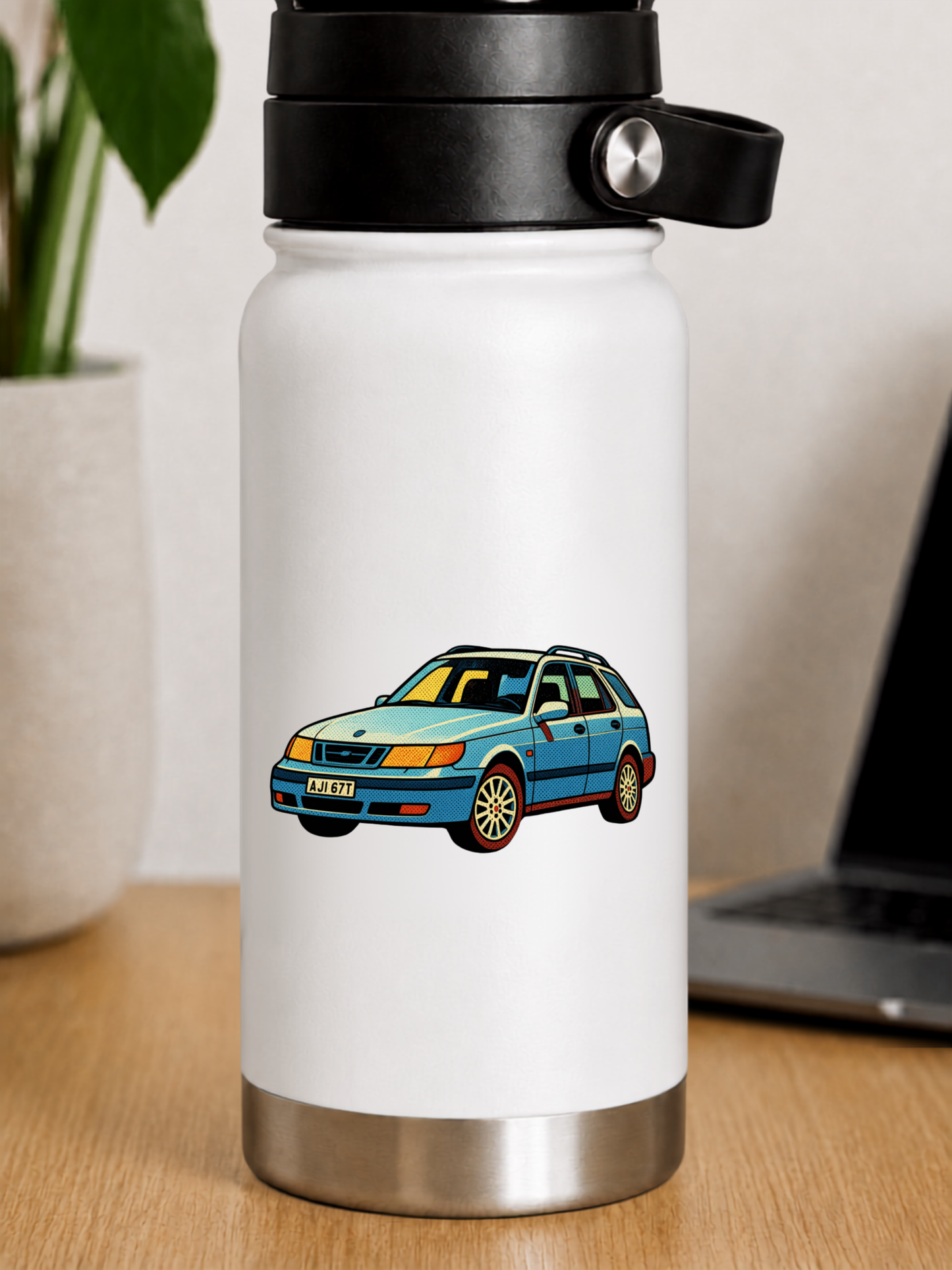 Premium klistermärke – Saab 9-5 SportCombi Blå Retro Pop Art