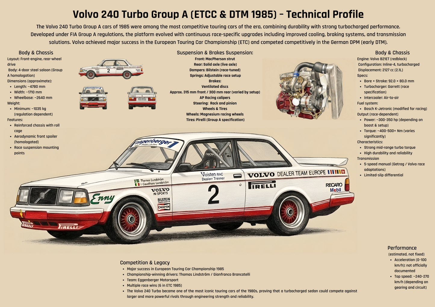 Volvo 240 Turbo Group A (ETCC & DTM 1985) Poster – Technical Profile
