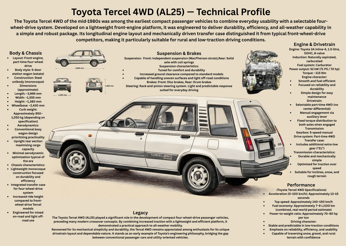 Toyota Tercel 4WD (AL25) Poster – Technical Profile