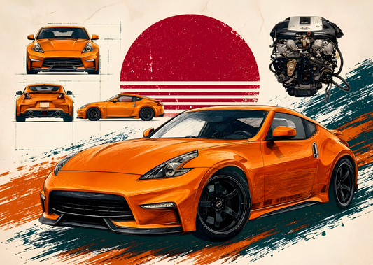 Japanese Sports Car Blueprint Poster – Technical Wall Art A2 & A3