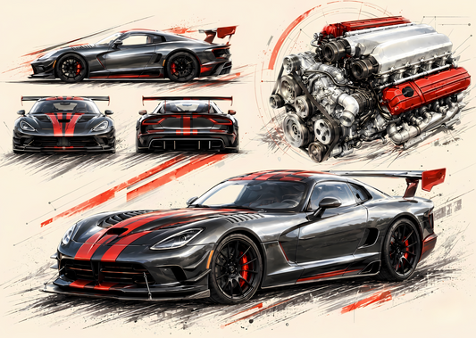 Performance Car Blueprint Poster – Technical Wall Art A2 & A3