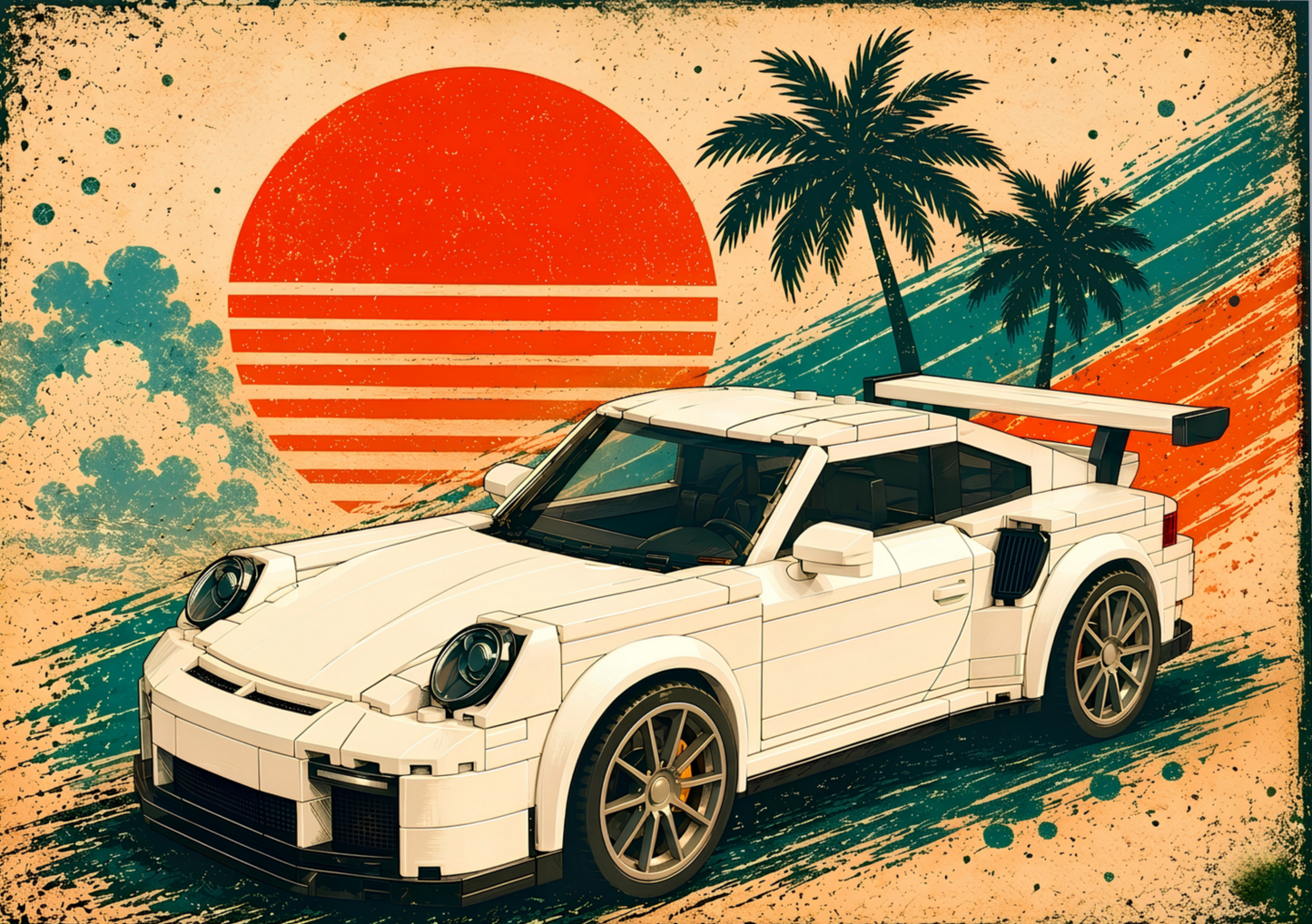 Retro Sports Car Poster – Vintage Sunset Performance Wall Art