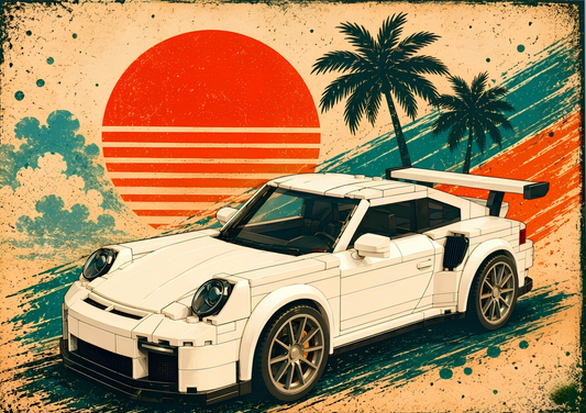 Retro Sports Car Poster – Vintage Sunset Performance Wall Art