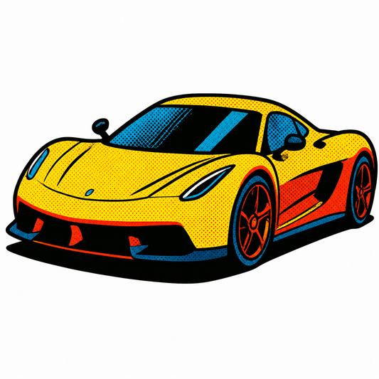Koenigsegg  Klistermärke – Gul Svensk Hyperbil i Retro Pop Art 6.9 cm lång  | Nexo
