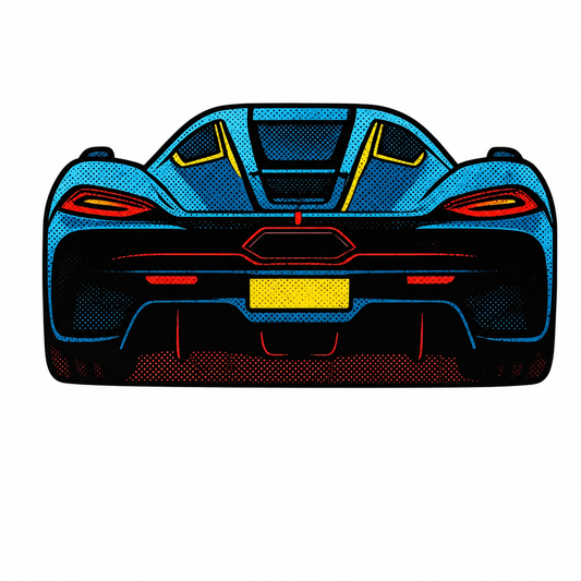 Sportbil Bakifrån Bildekal – Blå Superbil Sticker i Premium Sticker 6.3 cm  lång