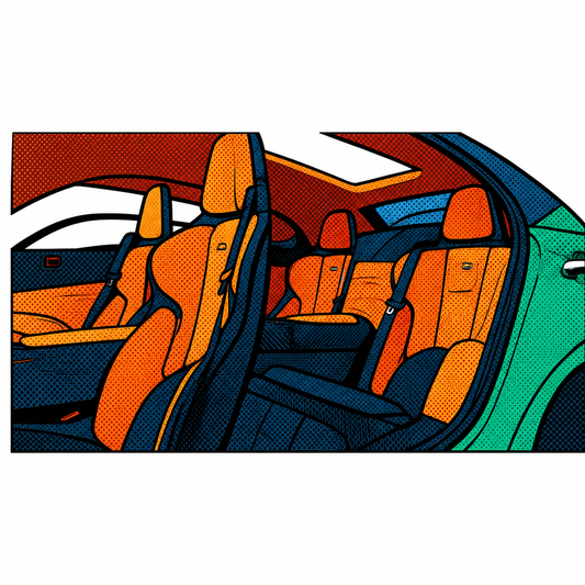Sportbilsinteriör Klistermärke – Retro Pop Art Premium Klistermärke 6.2 cm lång
