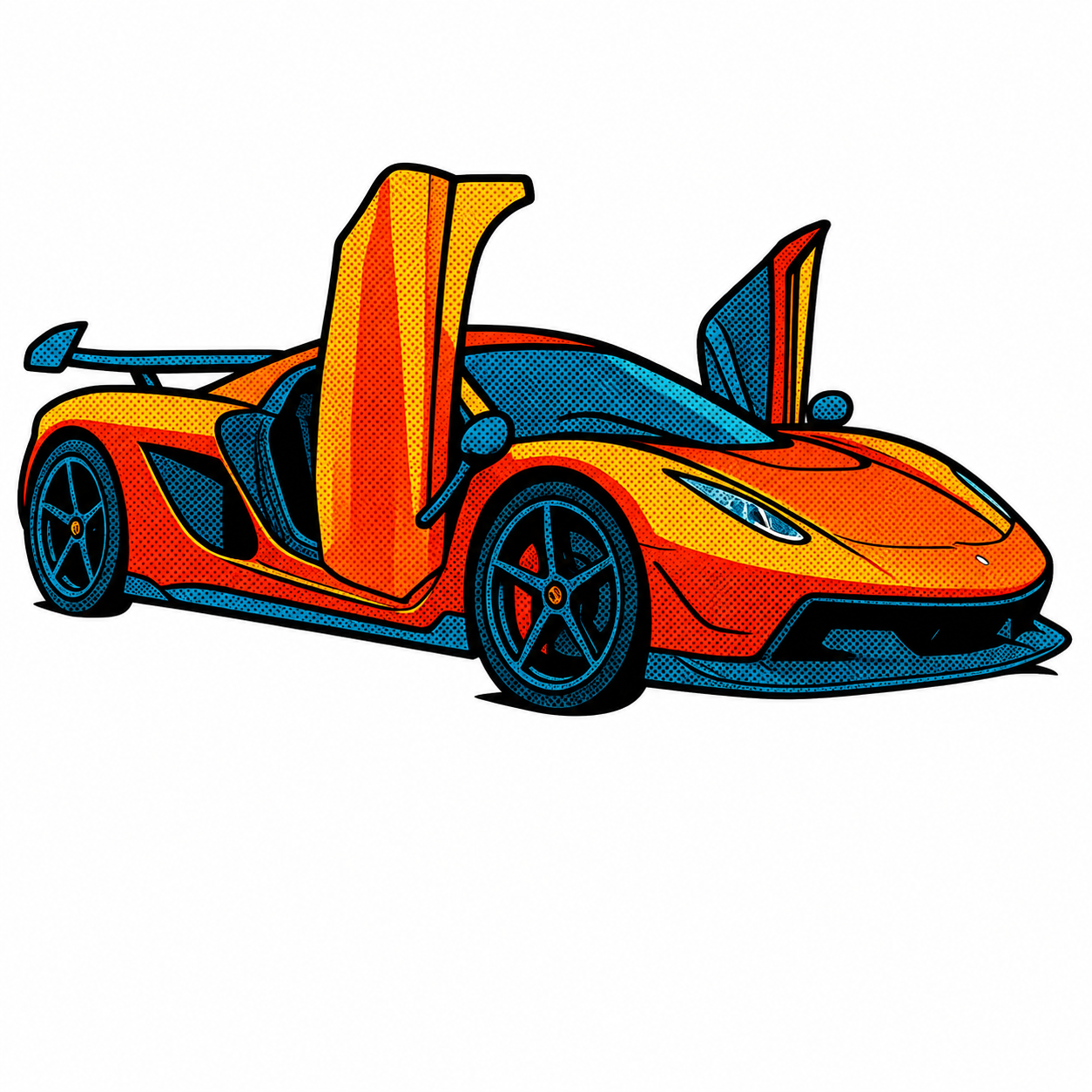 Orange Koenigsegg Sportbil Klistermärke – Retro Pop Art Premium 7.8 lång