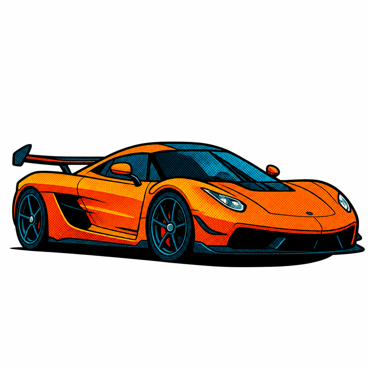 Orange Sportbil Klistermärke – Retro Pop Art Klistermärke 8.2 cm lång | Nexo