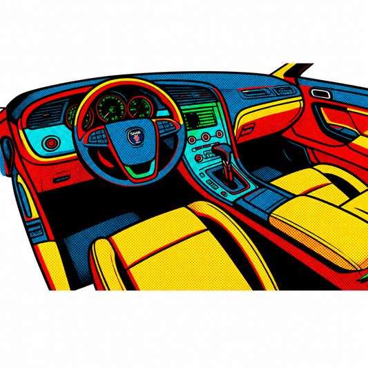 SAAB Interiör Retro Klistermärke – Klassisk Svensk Instrumentpanel i Vintage Pop Art