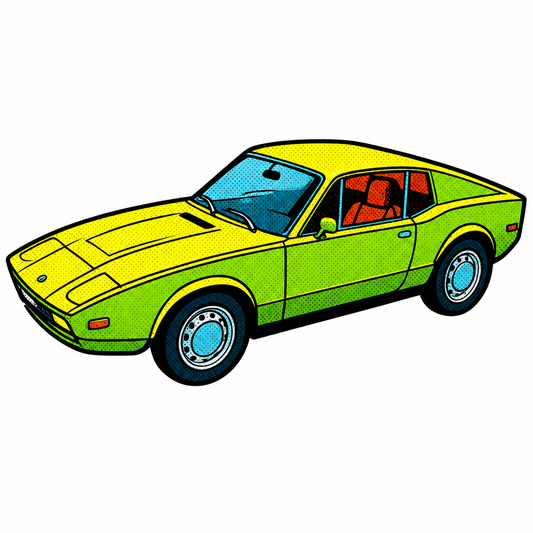 Gul Saab  Retro Klistermärke – Klassisk Svensk Sportbil i Vintage Pop Art (Copy)