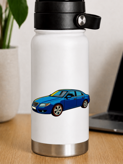 Blå Saab 9-5 Sedan Retro Klistermärke – Klassisk Svensk Bil i Vintage Pop Art