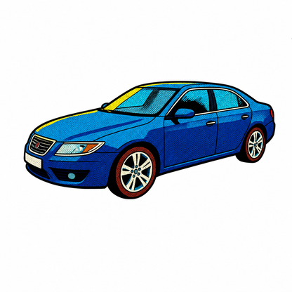 Blå Saab 9-5 Sedan Retro Klistermärke – Klassisk Svensk Bil i Vintage Pop Art