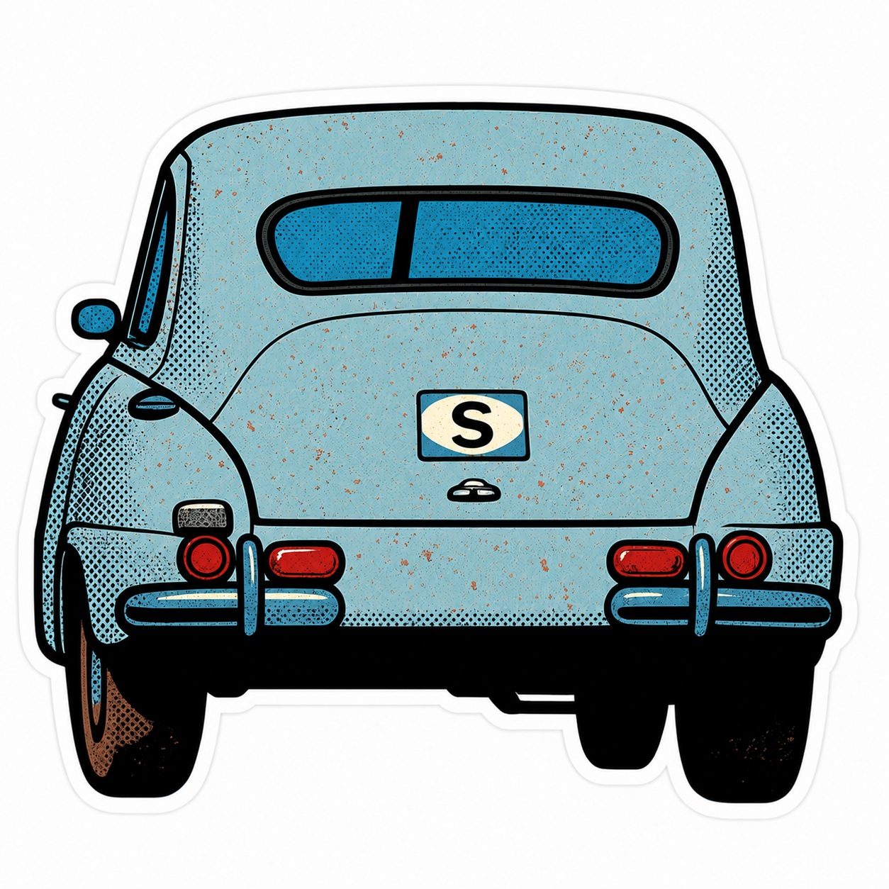 Klassisk Saab Bakifrån Sticker – Retro Pop Art
