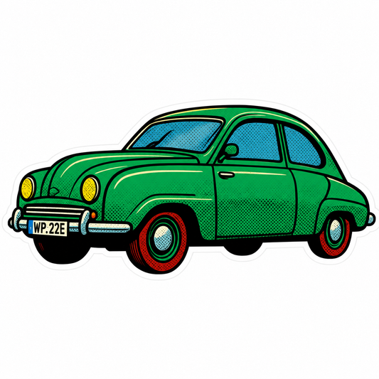 Grön Saab 96 Klistermärke – Klassisk Svensk Bil