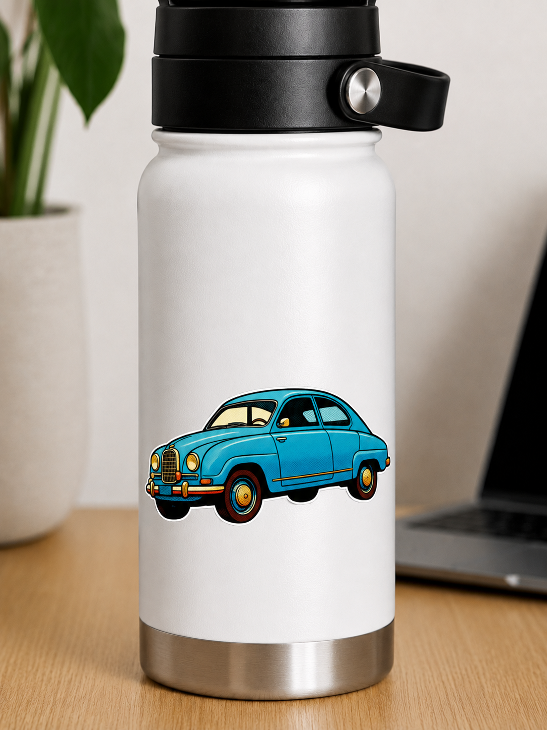 Title  Saab 96 Klistermärke – Klassisk Blå Svensk Bil