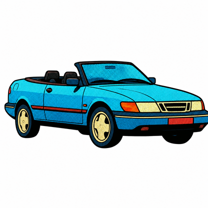 Blå Saab 900 Cabriolet Sticker – Klassisk Svensk Cabriolet