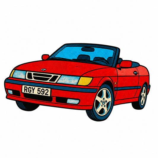 Red Saab 900 Convertible Retro Sticker | Vintage Pop Art
