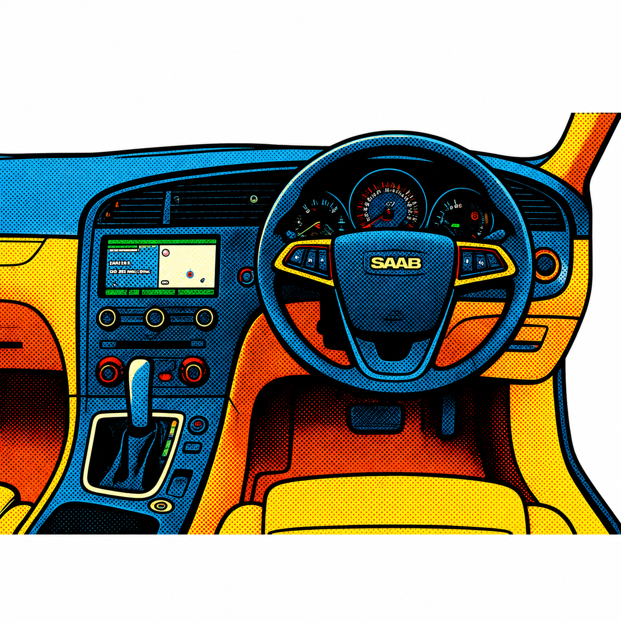 SAAB Interiör Retro Klistermärke – Vintage Pop Art Dashboard