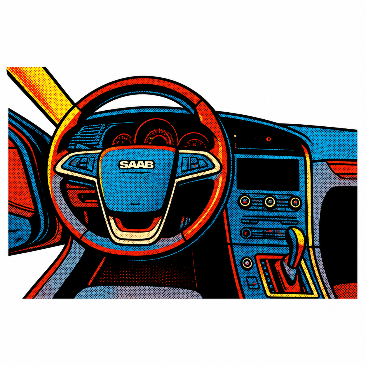 SAAB Interiör Klistermärke – Vintage Pop Art Dashboard