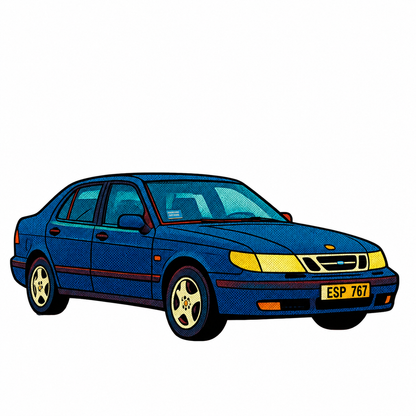 Saab 9-5 Blå Sedan Retro Klistermärke – Vintage Bil Sticker
