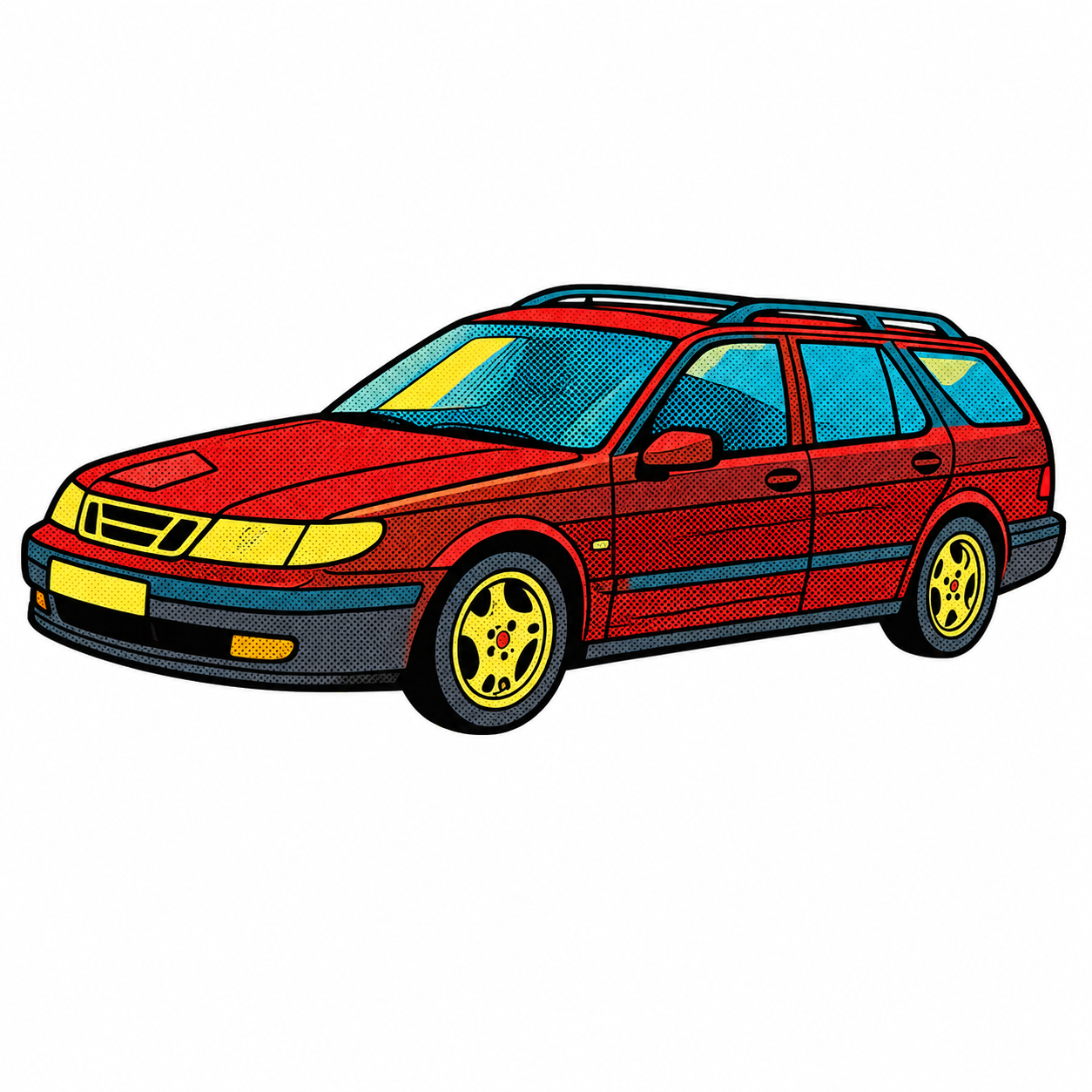Premium klistermärke inspirerat av Saab 9-3 SportCombi – Retro