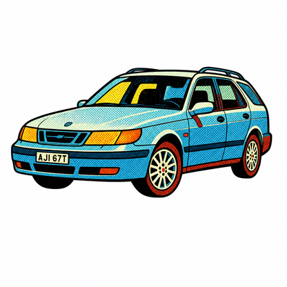 Premium klistermärke – Saab 9-5 SportCombi Blå Retro Pop Art