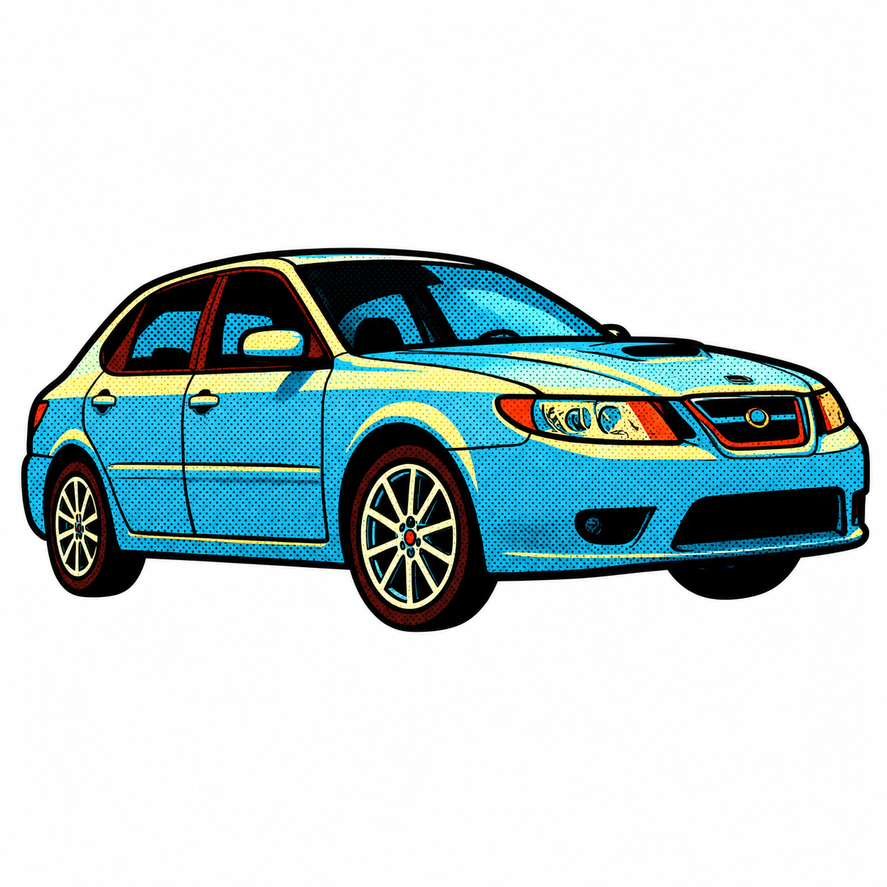 Blå Saab 9-3 Aero Sedan Retro Klistermärke