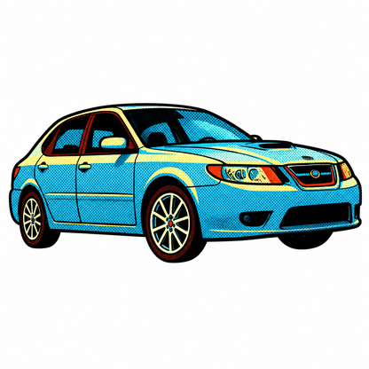 Blå Saab 9-3 Aero Sedan Retro Klistermärke