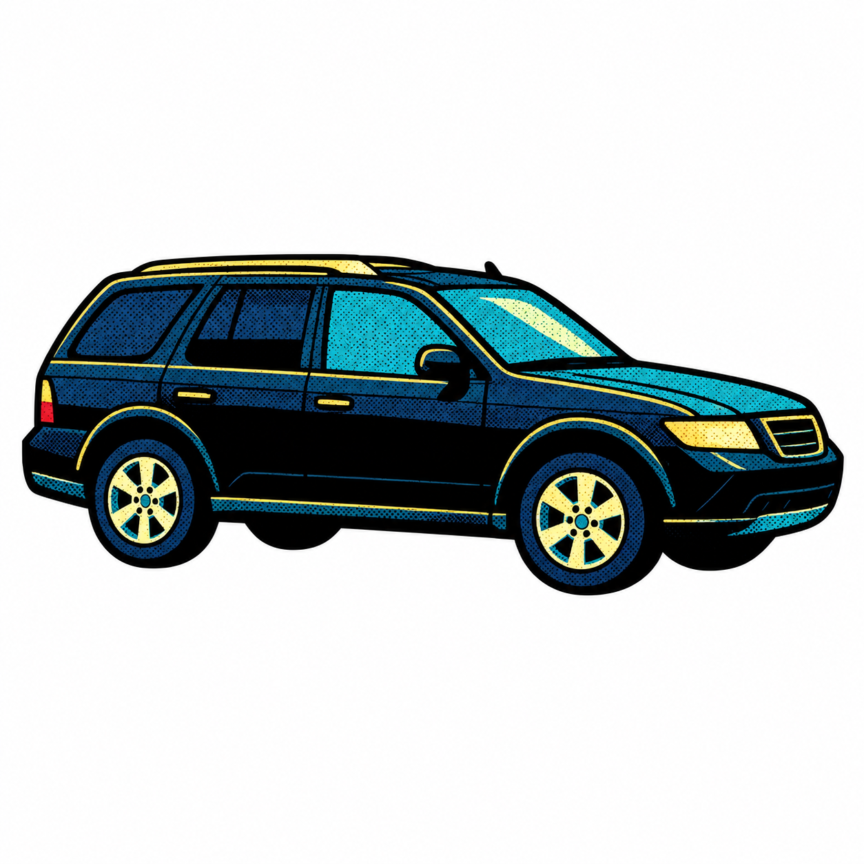Saab 9-7X Aero Retro Klistermärke – Mörkblå SUV i Pop Art Stil