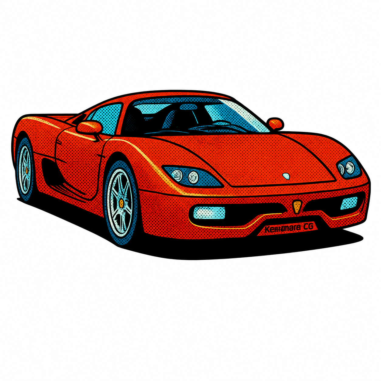 Koenigsegg CC Klistermärke – Retro Pop Art Hyperbil i Premium Sicker 6.8cm lång
