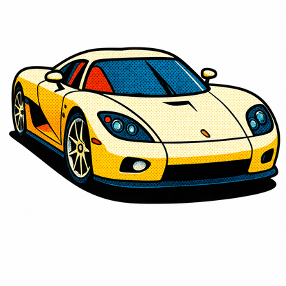 Koenigsegg CC Klistermärke – Retro Pop Art Sportbil 6.4 cm