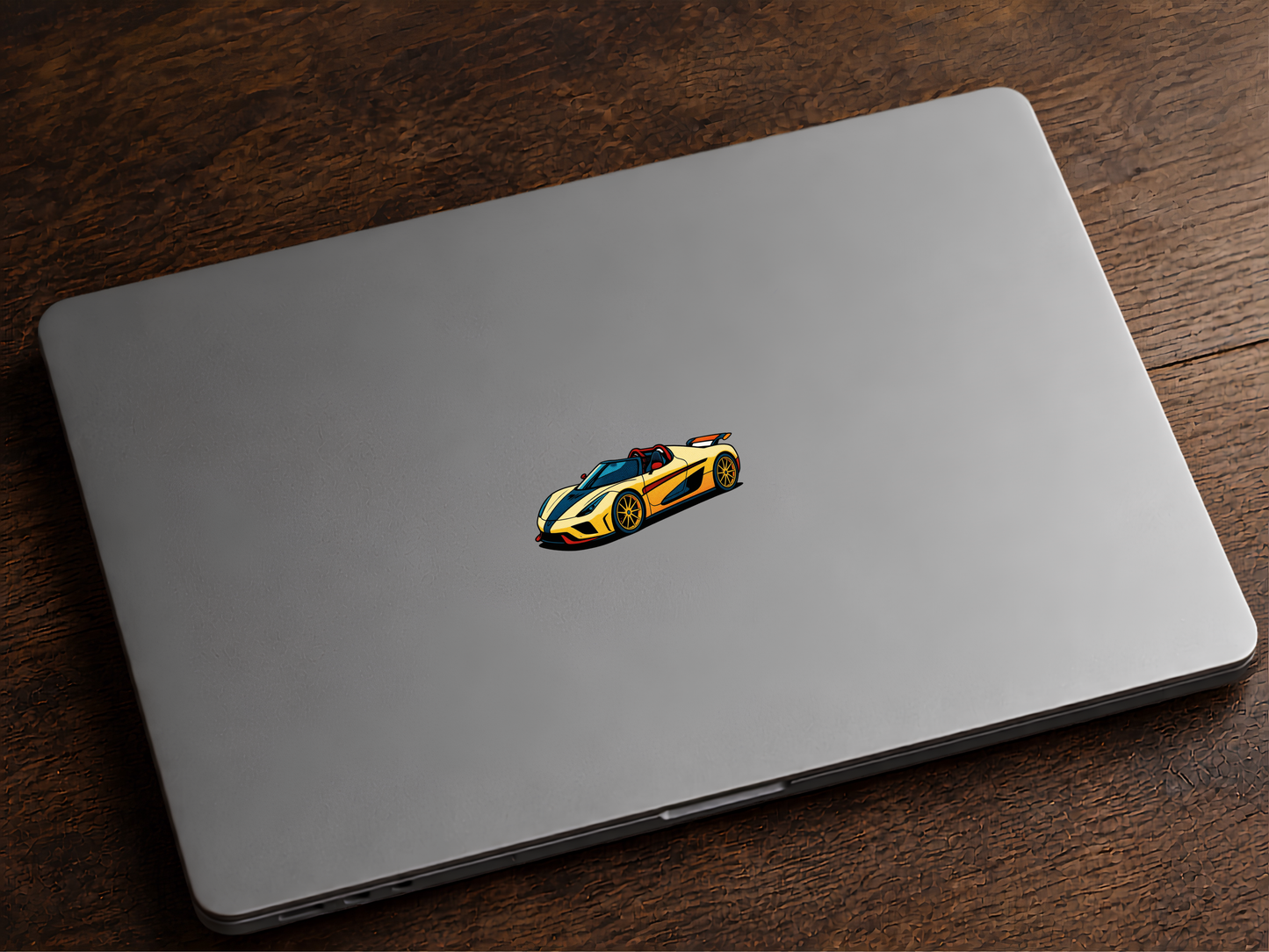 Retro Pop Art Hyperbil Klistermärke – Gul Sportbil Stickerför Laptop, Vattenflaska, Anteckningsbok & Bil – 7.1 cm