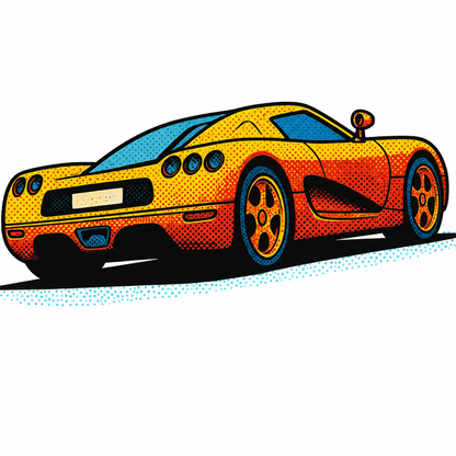 Koenigsegg CC Klistermärke – Orange Retro Pop Art Hyperbil | Sticker för Laptop, Vattenflaska & Bilentusiaster