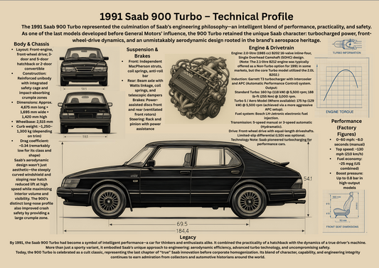 Saab 900 Turbo 1991 Poster – Technical Profile