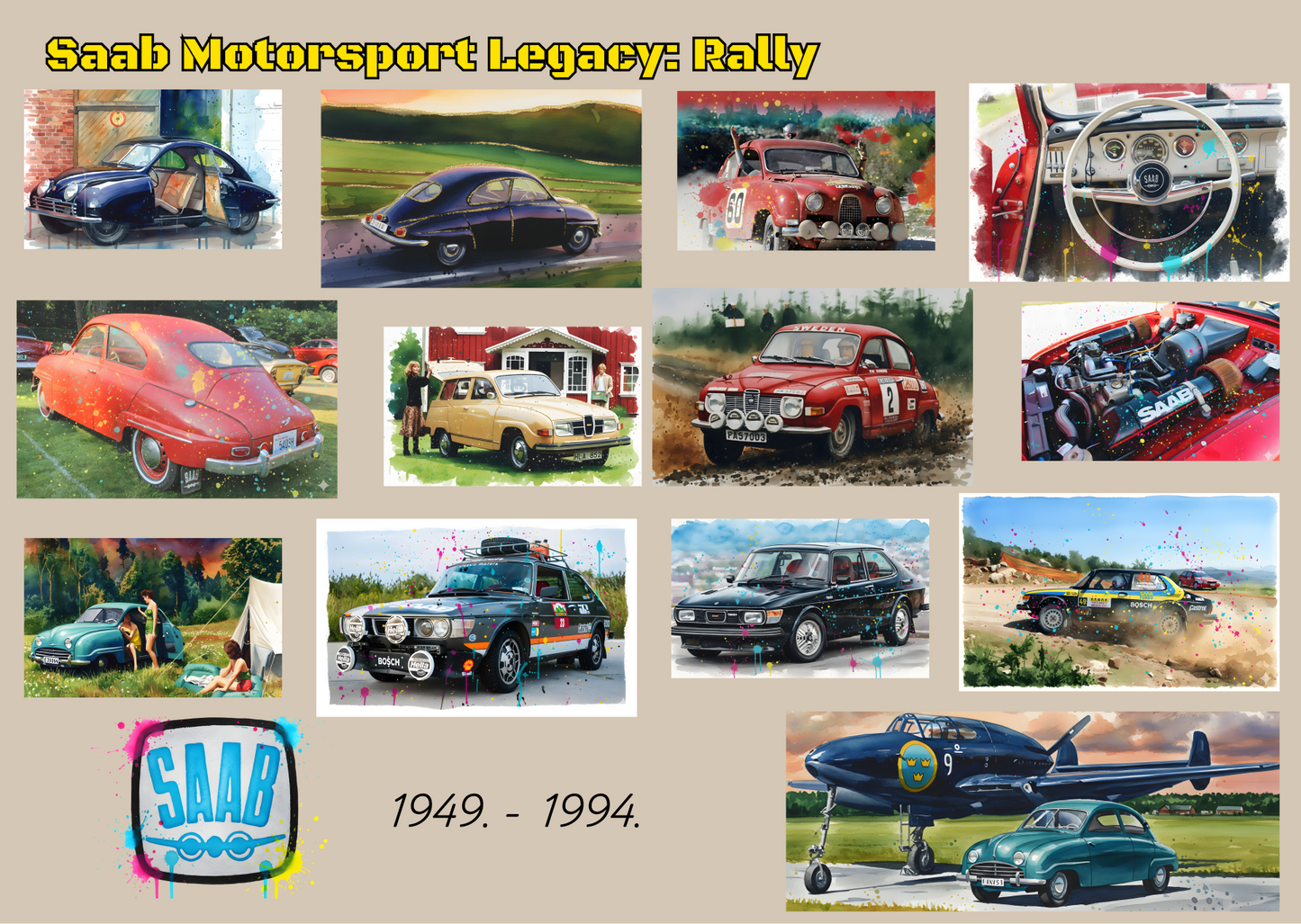 Saab Motorsport Legacy Poster – Rally & Touring Icons (1949–1994)
