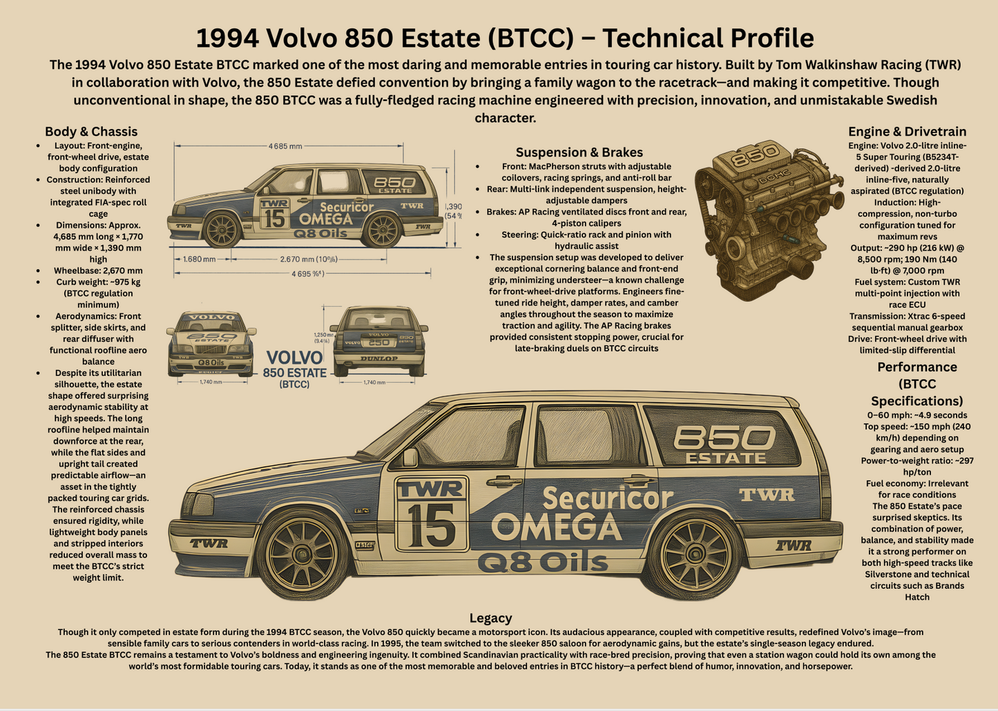 1994 Touring Wagon Technical Poster med historisk racingprofil