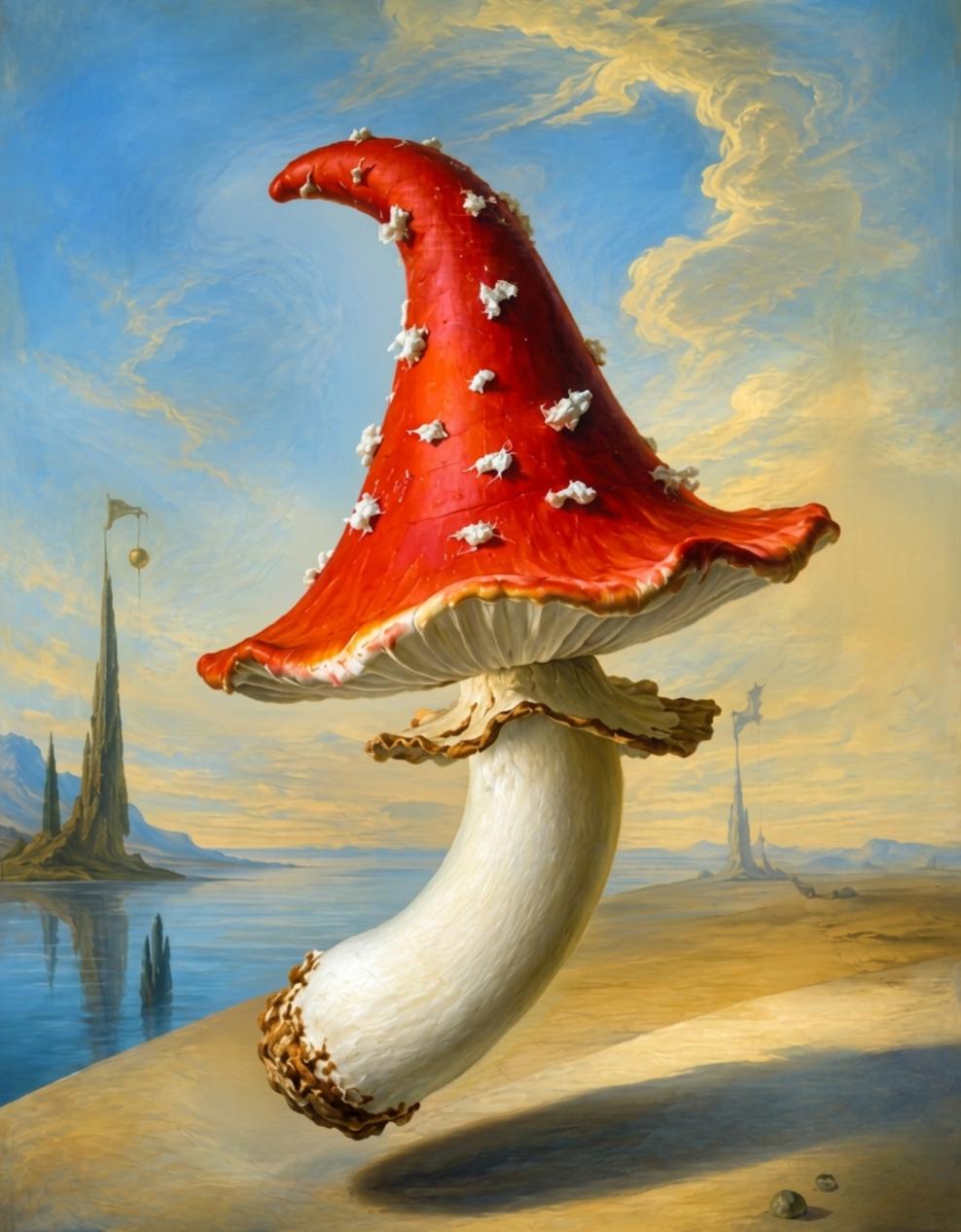 Mystic Red Mushroom Canvas – Surreal Fantasy Wall Art