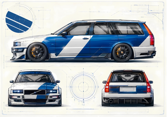 Swedish Performance Wagon Blueprint Poster – Technical Motorsport Wall Art A2 & A3