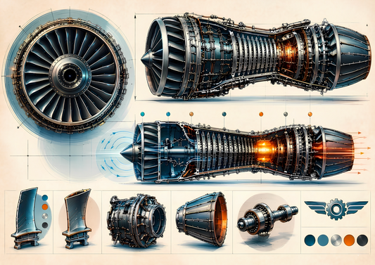 Jetmotor Blueprint Poster – Flygteknisk Väggkonst A2 & A3