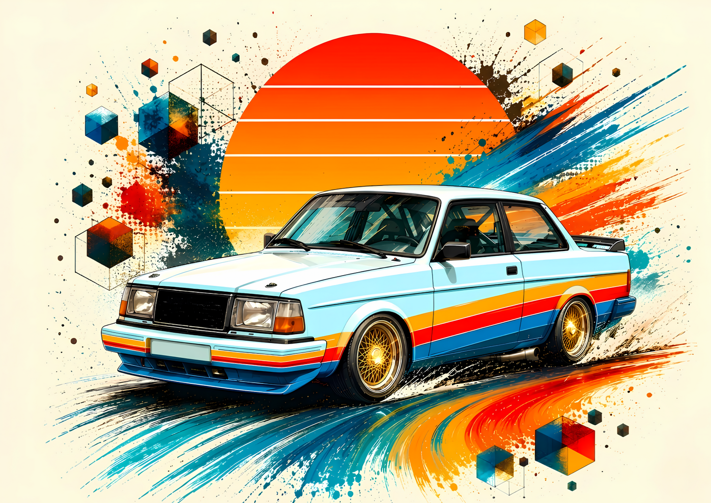 Retro Svensk Bil Poster – Färgstark Klassisk Bilkonst A2 & A3