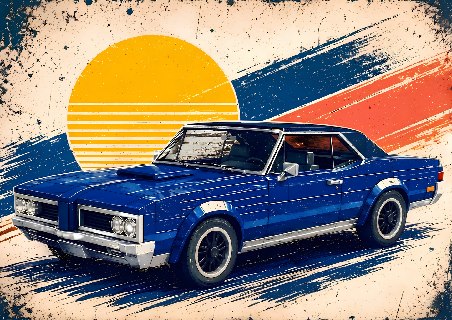 Classic Blue Muscle Car Poster – Retro Bilkonst Väggkonst A2 & A3
