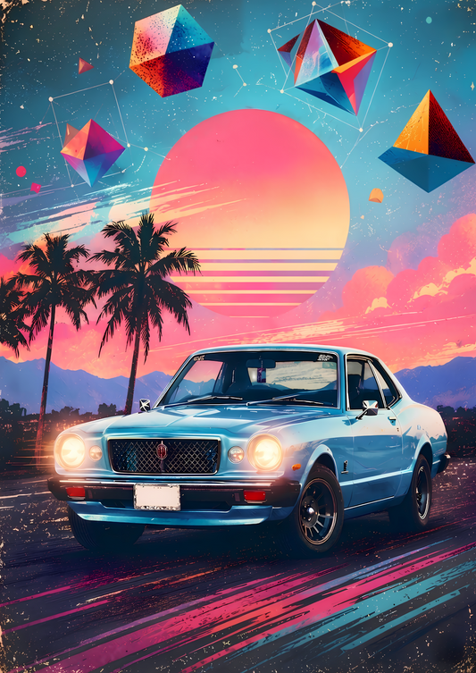 Retro Sunset Muscle Car Poster – Synthwave & Vaporwave Wall Art