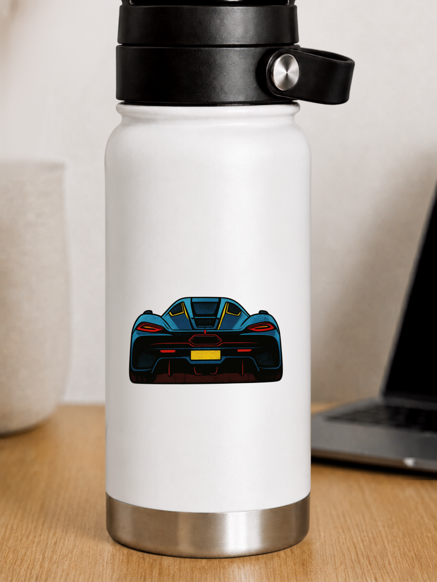 Sportbil Bakifrån Bildekal – Blå Superbil Sticker i Premium Sticker 6.3 cm  lång